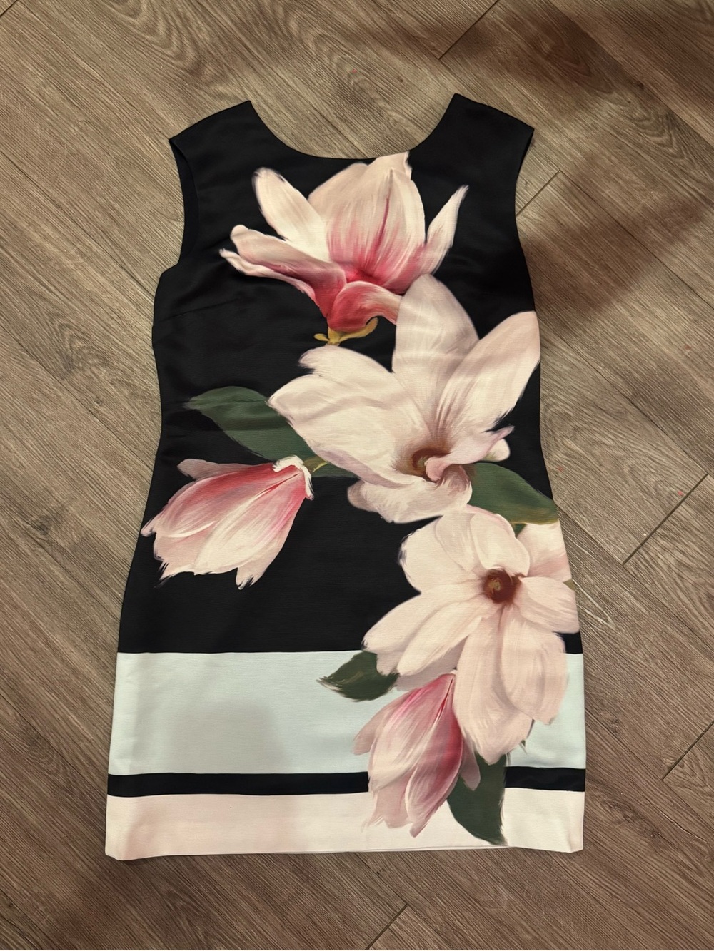Ted Baker Black Midi Dress with Pink Magnolia Print